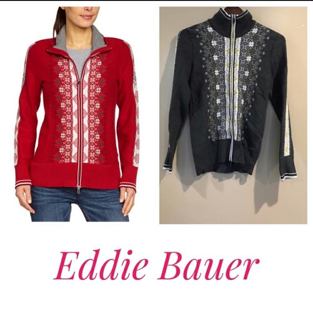 Eddie Bauer gray zip front sweater